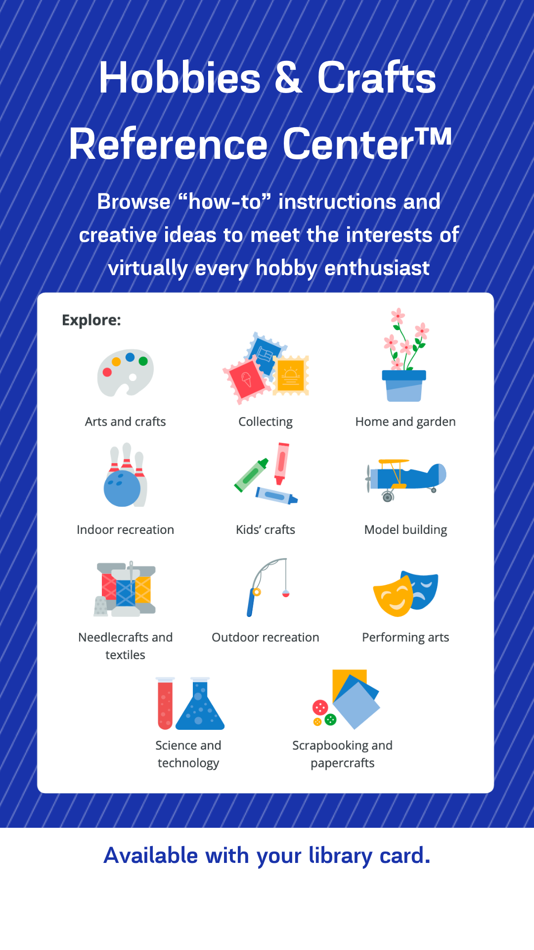 A graphic advertising the Hobbies & Crafts Reference Center for Instagram Stories