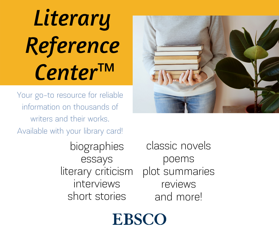 A graphic advertising the Literary Reference Center for Facebook