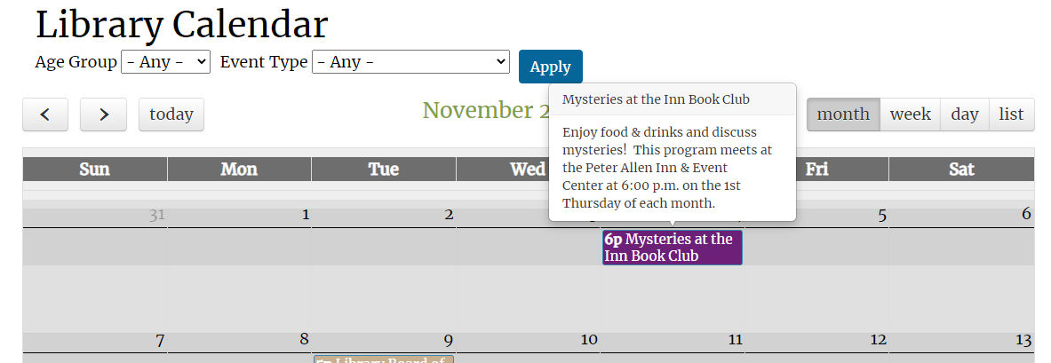 Screenshot of calendar popup